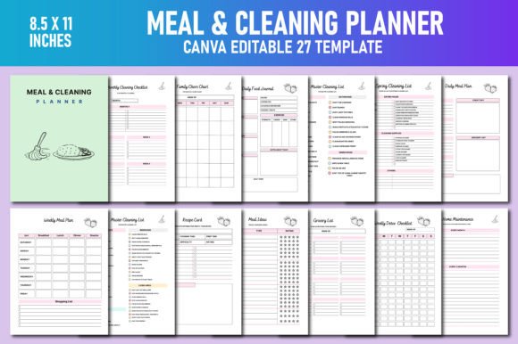 Download Meal &amp; Cleaning Planner Canva KDP - Cleaning Collection