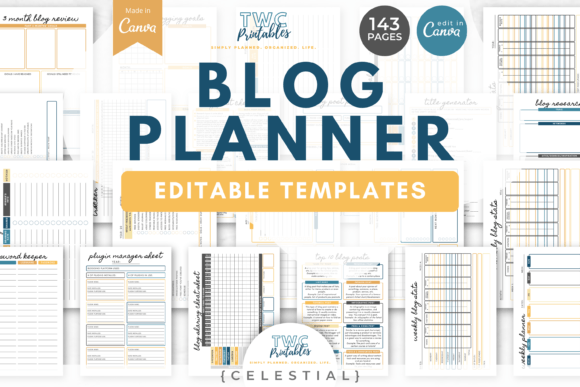 Download Blog Planner Canva Templates | CELESTIAL - Planner canva templates Collection