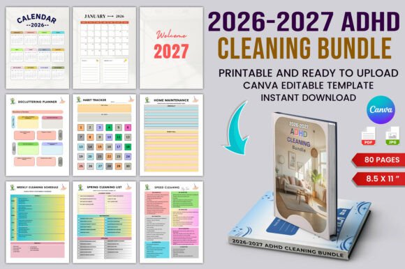 Download 2026–2027 ADHD Cleaning Planner Bundle - Cleaning Collection