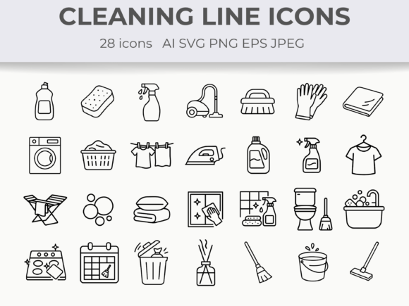 Download Home Cleaning Vector Line Icons PNG SVG - Cleaning Collection