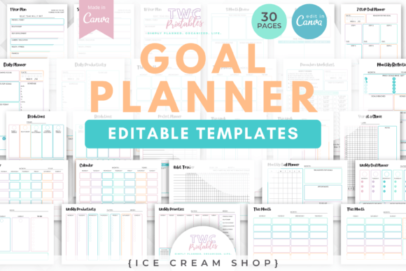 Download Goal Planner Canva Templates | ICE CREAM - Planner canva templates Collection