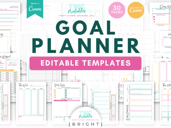 Download Goal Planner Canva Templates | BRIGHT - Planner canva templates Collection