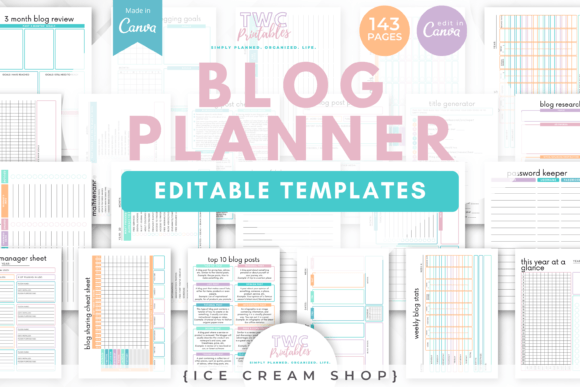 Download Blog Planner Canva Templates | ICE CREAM - Planner canva templates Collection