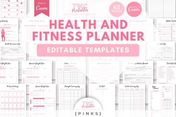 Download Health &amp; Fitness Planner Canva Templates - Planner canva templates Collection