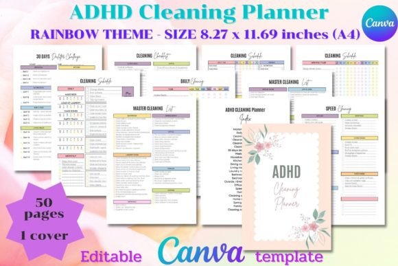 Download ADHD Cleaning Planner - CANVA Editable - Cleaning Collection