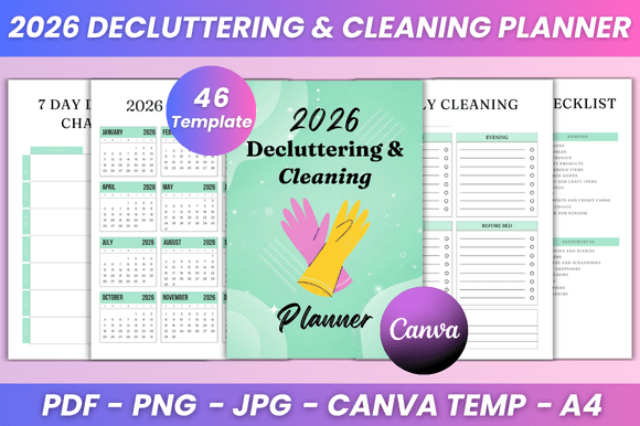 Download 2026 Decluttering &amp; Cleaning Planner Kdp - Cleaning Collection