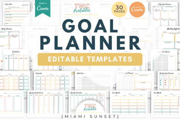 Download Goal Planner Canva Templates | MIAMI SUN - Planner canva templates Collection