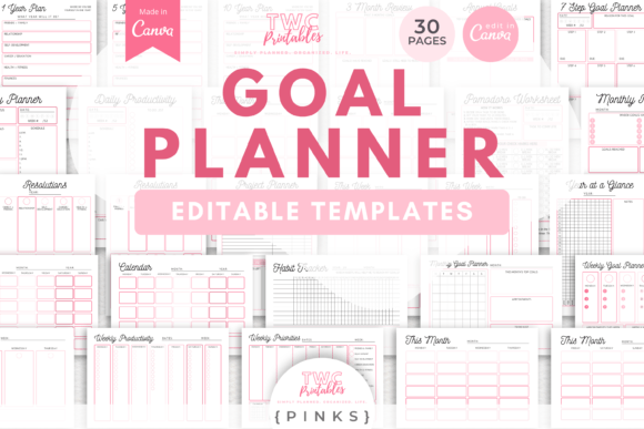 Download Goal Planner Canva Templates | PINKS - Planner canva templates Collection