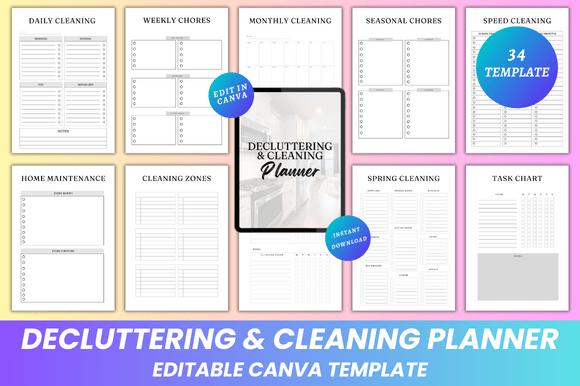 Download Decluttering &amp; Cleaning Planner Canva - Cleaning Collection
